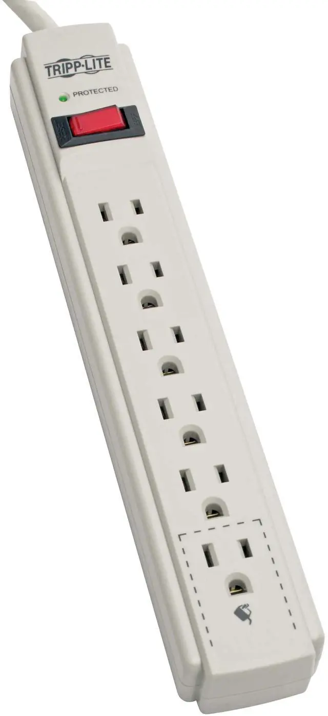 Main image of 6 Outlet Surge Protector Power Strip, Extra Long Cord 15ft, & $20,000 Insurance (TLP615) Gray