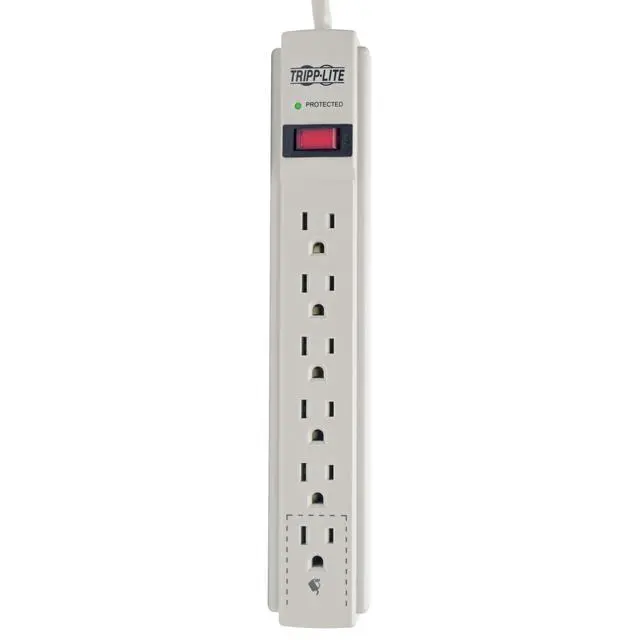 Alt view image 6 of 7 - 6 Outlet Surge Protector Power Strip, Extra Long Cord 15ft, & $20,000 Insurance (TLP615) Gray