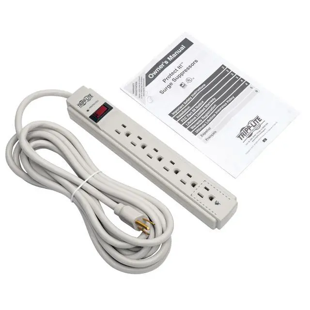 Alt view image 5 of 7 - 6 Outlet Surge Protector Power Strip, Extra Long Cord 15ft, & $20,000 Insurance (TLP615) Gray