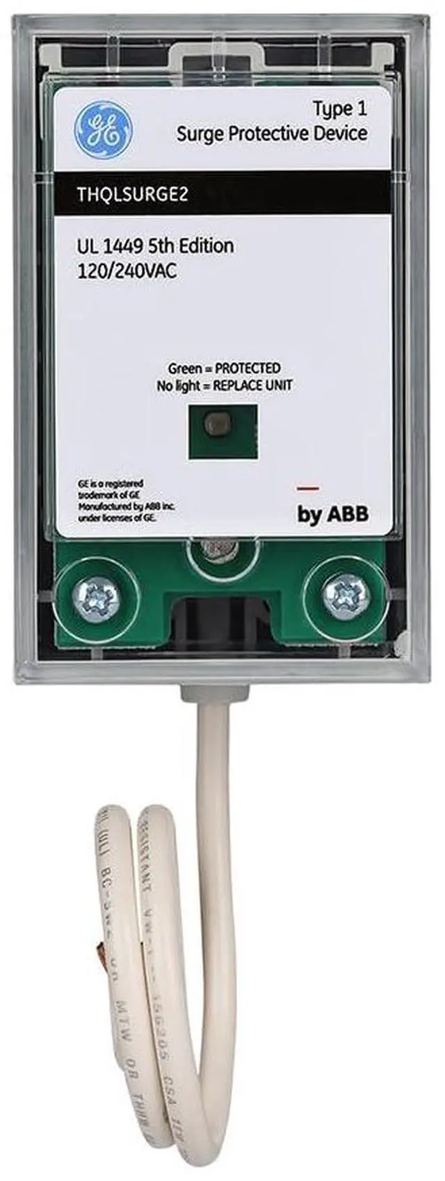 Main image of THQLSURGE2 Whole Home Surge Protection Device Type 1 SPD | 25kA Per Phase 2-Space Plug-On Pigtail LED Indicator & GE Load Center Compatible UL Listed & NEC Compliant