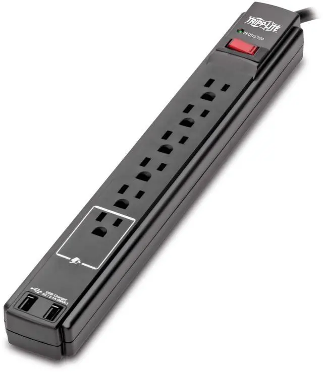 Main image of 6 Outlet Surge Protector Power Strip 6ft Cord 990 Joules Dual USB Charging & Insurance (TLP606USBB)