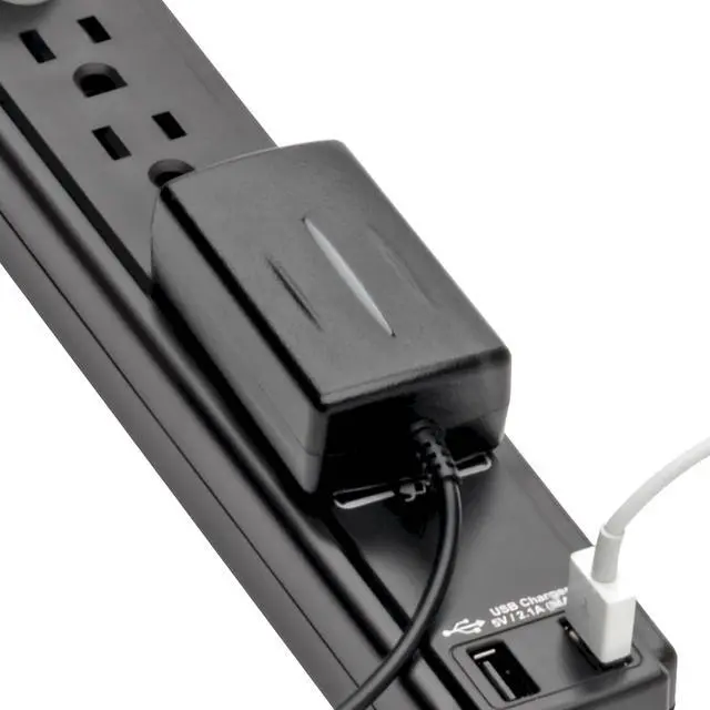 Alt view image 2 of 7 - 6 Outlet Surge Protector Power Strip 6ft Cord 990 Joules Dual USB Charging & Insurance (TLP606USBB)