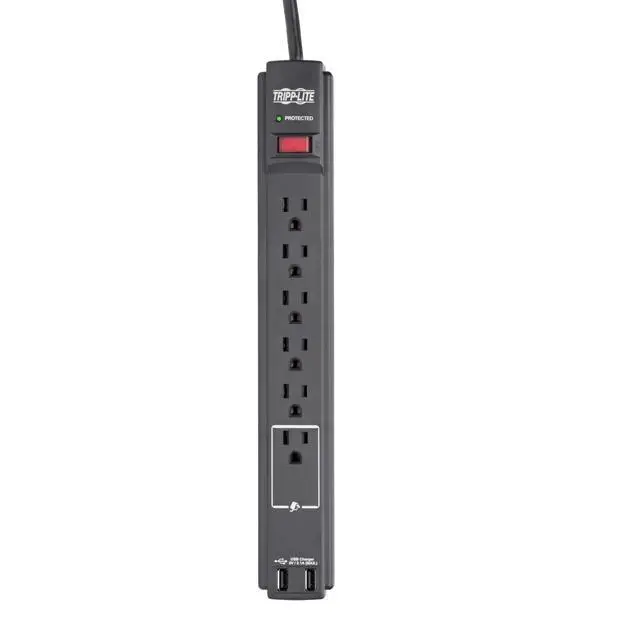 Alt view image 4 of 7 - 6 Outlet Surge Protector Power Strip 6ft Cord 990 Joules Dual USB Charging & Insurance (TLP606USBB)