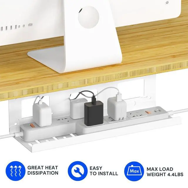 Alt view image 3 of 5 - Under Desk Cable Management for Office and Home - Standing Desk Metal Raceway Wires Tray (White)