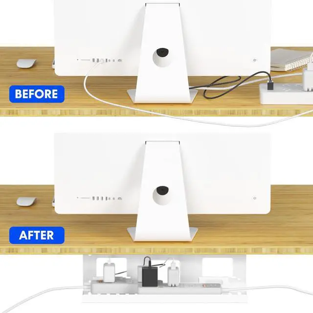 Alt view image 4 of 5 - Under Desk Cable Management for Office and Home - Standing Desk Metal Raceway Wires Tray (White)