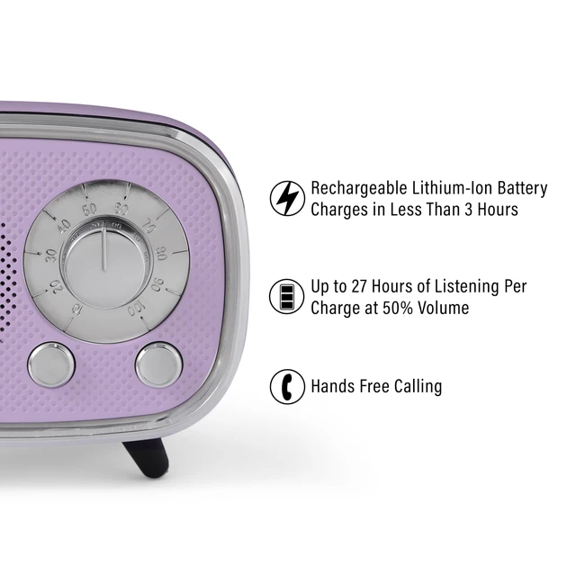 Alt view image 3 of 7 - CR3039A-LN Rondo Portable Bluetooth Speaker, Lavender Bluetooth In, Built-In Speaker, Rechargeable Lithium-Ion Battery, Up to 27 Hours of Listening at 50% Volume, USB Playback
