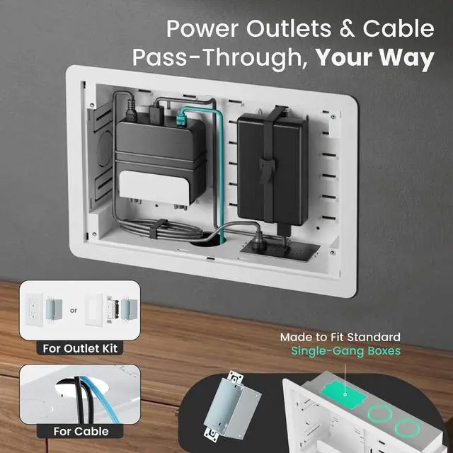 Alt view image 7 of 7 - Ultra Slim TV Mount with 9" Media Box for 32-65" TVs | 0.37in micro gap design, hidden AV cable kit with vented cover, adjustable shelf, and straps