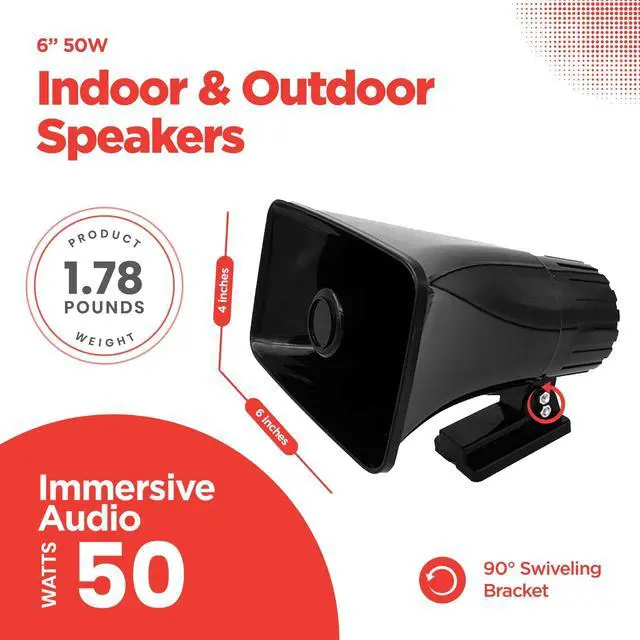 Alt view image 3 of 6 - 4 Pack 6" Portable PA Horn Speaker for Indoor/Outdoor Use, 65W Peak Power, Black