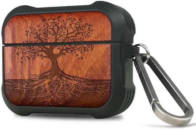 Main image of Solid Wood Case for AirPods Pro 3, The Yin Yang Tree, Rosy | AirPods Pro Case 3rd Generation, Titanium metal Quick-Release Keychain, Compatible with Wireless Charging, Wood-Engraved