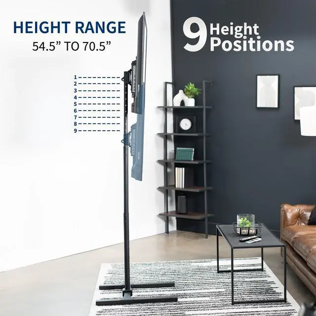 Alt view image 3 of 7 - TV Floor Stand for 13 to 50 inch Screens up to 44 lbs, LCD LED OLED 4K Smart Flat, Curved Monitor Panels, Max VESA 200x200, Extra Tall Pole for Treadmills and Ellipticals, Black, STAND-TV17