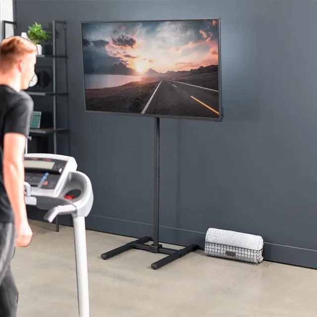 Alt view image 6 of 7 - TV Floor Stand for 13 to 50 inch Screens up to 44 lbs, LCD LED OLED 4K Smart Flat, Curved Monitor Panels, Max VESA 200x200, Extra Tall Pole for Treadmills and Ellipticals, Black, STAND-TV17