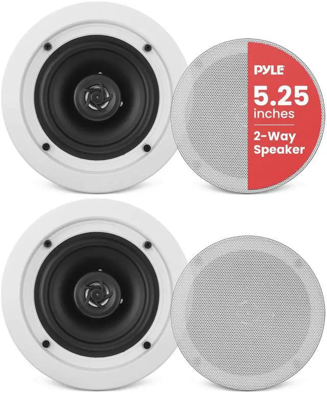 Main image of Home 5.25 Ceiling Wall Mount Speakers - Pair of 2-Way Midbass Woofer Speaker 1'' Polymer Dome Tweeter Flush Design w/ 80Hz - 20kHz Frequency Response & 150 Watts Peak Easy Installation-PDIC51RD