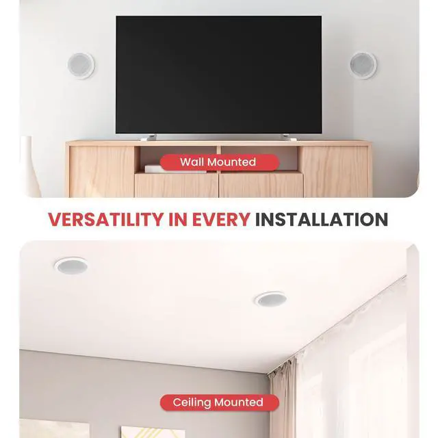Alt view image 2 of 7 - Home 5.25 Ceiling Wall Mount Speakers - Pair of 2-Way Midbass Woofer Speaker 1'' Polymer Dome Tweeter Flush Design w/ 80Hz - 20kHz Frequency Response & 150 Watts Peak Easy Installation-PDIC51RD