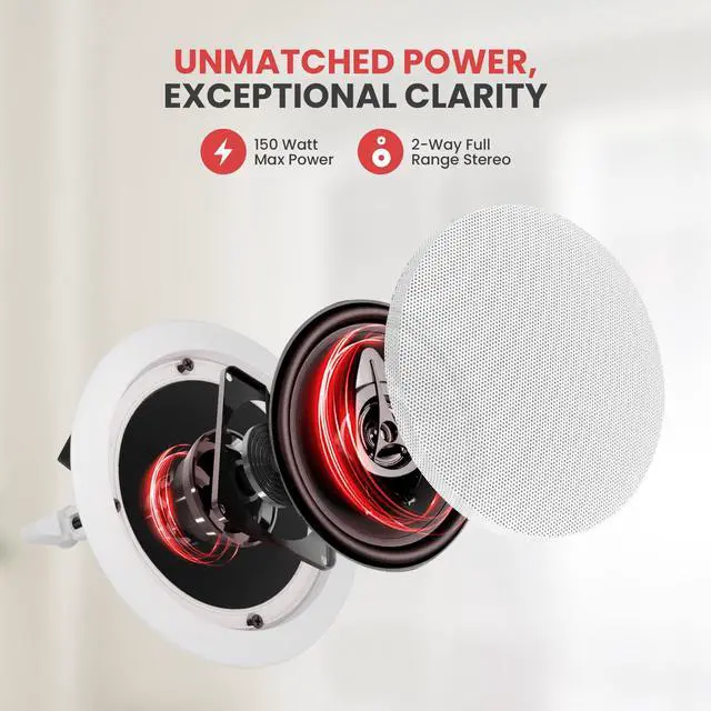Alt view image 5 of 7 - Home 5.25 Ceiling Wall Mount Speakers - Pair of 2-Way Midbass Woofer Speaker 1'' Polymer Dome Tweeter Flush Design w/ 80Hz - 20kHz Frequency Response & 150 Watts Peak Easy Installation-PDIC51RD
