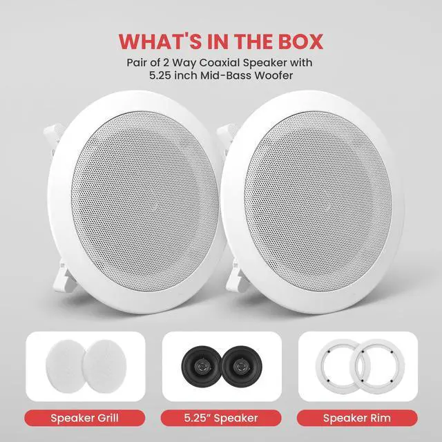 Alt view image 7 of 7 - Home 5.25 Ceiling Wall Mount Speakers - Pair of 2-Way Midbass Woofer Speaker 1'' Polymer Dome Tweeter Flush Design w/ 80Hz - 20kHz Frequency Response & 150 Watts Peak Easy Installation-PDIC51RD