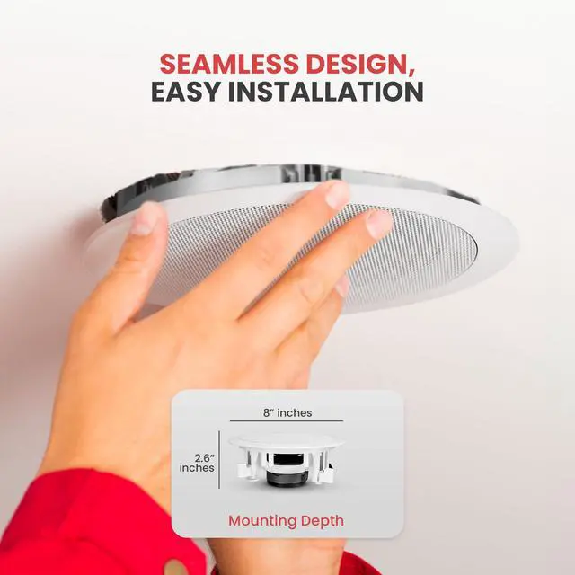 Alt view image 6 of 7 - Home 5.25 Ceiling Wall Mount Speakers - Pair of 2-Way Midbass Woofer Speaker 1'' Polymer Dome Tweeter Flush Design w/ 80Hz - 20kHz Frequency Response & 150 Watts Peak Easy Installation-PDIC51RD