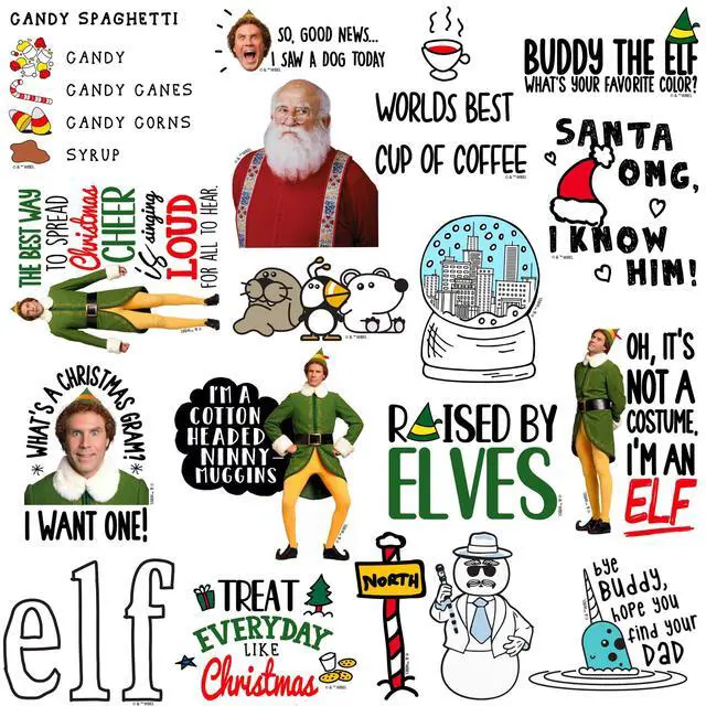 Alt view image 3 of 6 - Buddy the Elf Movie Doodle 100 Vinyl Stickers Waterproof Die-Cut Decals Car
