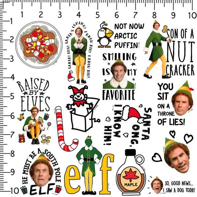 Alt view image 2 of 6 - Buddy the Elf Movie Doodle 100 Vinyl Stickers Waterproof Die-Cut Decals Car