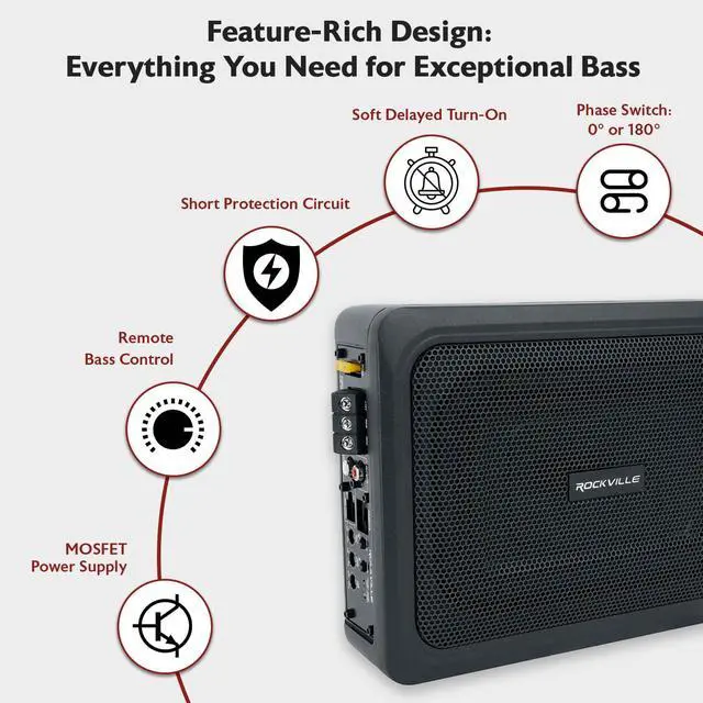 Alt view image 4 of 7 - RW68CA 6x8 Slim Under-Seat Active Powered Truck/Car Subwoofer | 400W Peak/100W RMS, Truck Compatible, Bass Knob, RCA & High Level Inputs, Low-Pass Filter, Phase Control, Aluminum Enclosure