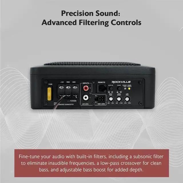 Alt view image 6 of 7 - RW68CA 6x8 Slim Under-Seat Active Powered Truck/Car Subwoofer | 400W Peak/100W RMS, Truck Compatible, Bass Knob, RCA & High Level Inputs, Low-Pass Filter, Phase Control, Aluminum Enclosure