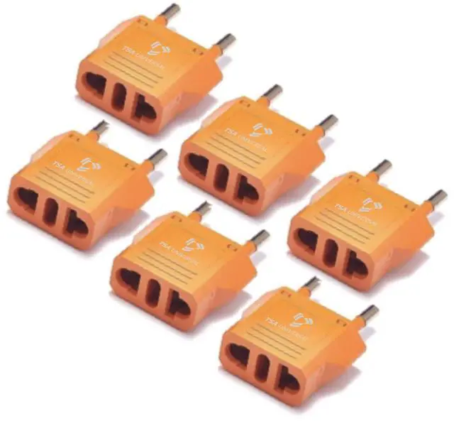 Main image of United States to Romania Travel Power Adapter to Connect North American Electrical Plugs to Romanian Outlets for Cell Phones, Tablets, eReaders, and More (6-Pack, Orange)