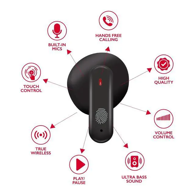Alt view image 3 of 6 - Wave-78 True Wireless Earbuds, Bluetooth 5.2 Headphones with Microphone, Charging Case, 20H Playtime, Hi-Res Audio, Sweat Resistant, Compact in-Ear Design, Noise Cancelling, Black