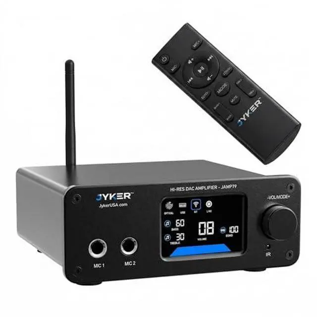 Alt view image 2 of 2 - Hi-Fi DAC Stereo Amplifier w/Bluetooth 5.2-2 Channel Class D TPA3116 x2 ES9023 Audio Amp for Passive Speakers, AUX/SUB Outputs, Opt/USB/MIC/RCA Inputs, Bass Treble Echo, Colored LCD JAMP79.0