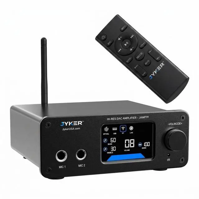 Main image of Hi-Fi DAC Stereo Amplifier w/Bluetooth 5.2-2 Channel Class D TPA3116 x2 ES9023 Audio Amp for Passive Speakers, AUX/SUB Outputs, Opt/USB/MIC/RCA Inputs, Bass Treble Echo, Colored LCD JAMP79.0
