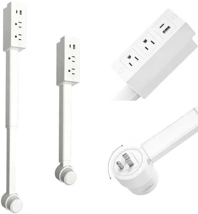 Main image of Outlet Extender Stick, 2 AC & USB -C Ports,17-28 Adjustable Length,UL | flame-retardant PC-ABS build, fits behind sofa, nightstand, desk, renter-friendly no-drill mount