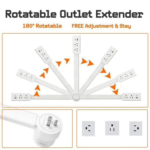 Alt view image 3 of 7 - Outlet Extender Stick, 2 AC & USB -C Ports,17-28 Adjustable Length,UL | flame-retardant PC-ABS build, fits behind sofa, nightstand, desk, renter-friendly no-drill mount