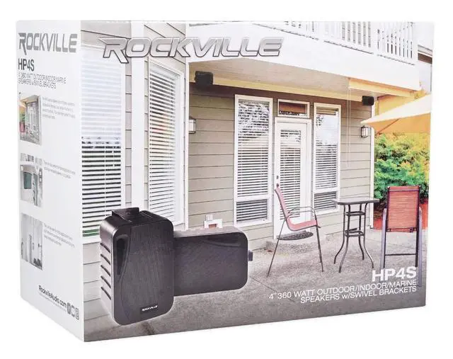 Alt view image 4 of 7 - HP4S BK Black 4" Outdoor/Indoor Home Theater Speakers, Pair | IPX44, Swivel Bracket, 360W Peak / 120W RMS, Waterproof, ABS Construction, Stainless Steel Grill, Rubber Surrounds, 4 Ohm