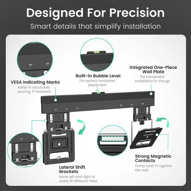 Alt view image 4 of 7 - Ultra Slim TV Mount with 9" Media Box for 32-65" TVs | 0.37in micro gap design, hidden AV cable kit with vented cover, adjustable shelf, and straps