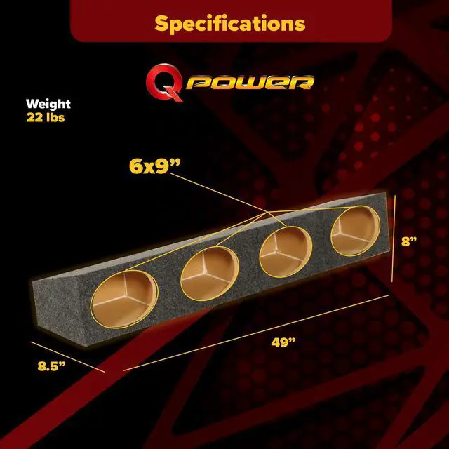 Alt view image 3 of 7 - Quad 6x9 Wedge Speaker Box, 4-Hole Sealed MDF Enclosure with Charcoal Carpet Finish, Universal Fit for Car Audio Installations