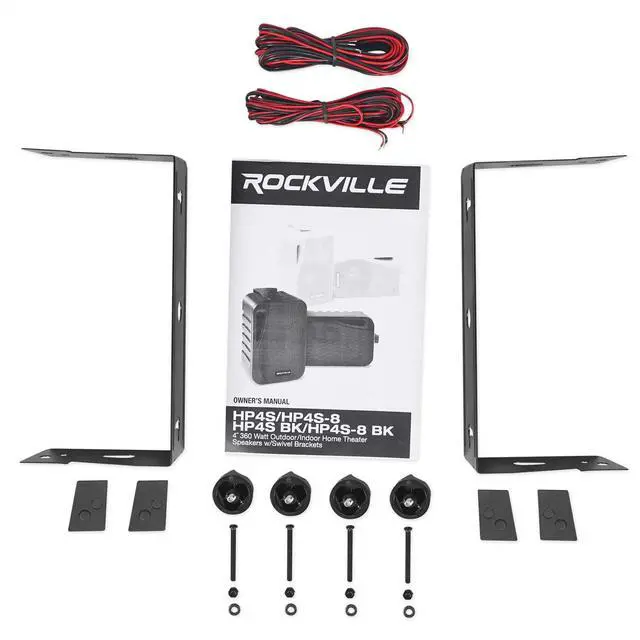 Alt view image 7 of 7 - HP4S BK Black 4" Outdoor/Indoor Home Theater Speakers, Pair | IPX44, Swivel Bracket, 360W Peak / 120W RMS, Waterproof, ABS Construction, Stainless Steel Grill, Rubber Surrounds, 4 Ohm