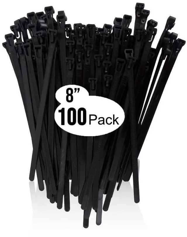 Main image of ESC Group -100PCS Releasable Cable Ties Heavy-Duty, Adjustable & Reusable Zip Ties for Home, Office, or Outdoor Use 8 Inch Premium Nylon Cable Ties-Black