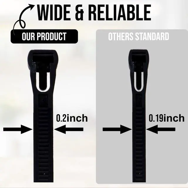 Alt view image 3 of 7 - ESC Group -100PCS Releasable Cable Ties Heavy-Duty, Adjustable & Reusable Zip Ties for Home, Office, or Outdoor Use 8 Inch Premium Nylon Cable Ties-Black