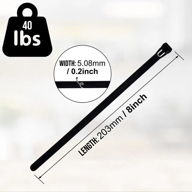 Alt view image 7 of 7 - ESC Group -100PCS Releasable Cable Ties Heavy-Duty, Adjustable & Reusable Zip Ties for Home, Office, or Outdoor Use 8 Inch Premium Nylon Cable Ties-Black