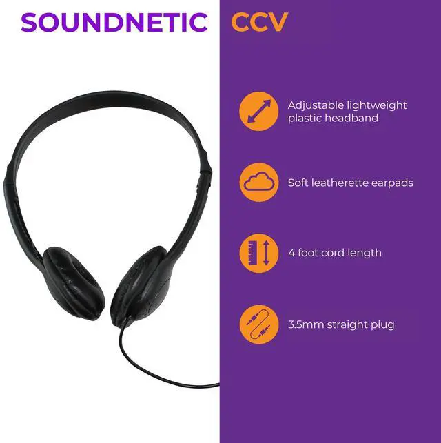 Alt view image 2 of 7 - SNCCV Bulk Classroom Headphones 100 Pack, Black | Stereo, Leatherette Earpads, Volume Control, Ideal for Schools