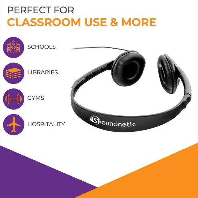 Alt view image 3 of 7 - SNCCV Bulk Classroom Headphones 100 Pack, Black | Stereo, Leatherette Earpads, Volume Control, Ideal for Schools