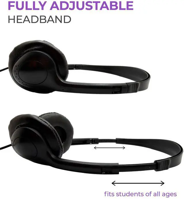 Alt view image 4 of 7 - SNCCV Bulk Classroom Headphones 100 Pack, Black | Stereo, Leatherette Earpads, Volume Control, Ideal for Schools