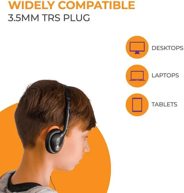 Alt view image 5 of 7 - SNCCV Bulk Classroom Headphones 100 Pack, Black | Stereo, Leatherette Earpads, Volume Control, Ideal for Schools