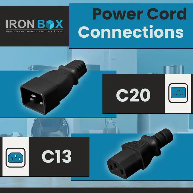 Alt view image 2 of 7 - IronBox Electric Black IEC C20 to 2X C13 Y Splitter Cord - 1ft (1foot leg) - 15A/250V - 14/3 AWG - UL Listed Power Outlet Splitter - Heavy Duty Power Extension Cable for Monitor, Computer & More (2ft)