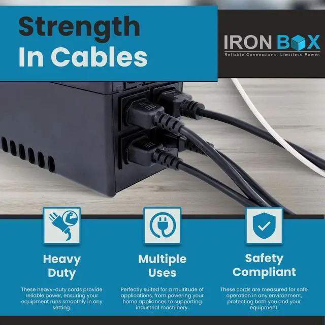 Alt view image 5 of 7 - IronBox Electric Black IEC C20 to 2X C13 Y Splitter Cord - 1ft (1foot leg) - 15A/250V - 14/3 AWG - UL Listed Power Outlet Splitter - Heavy Duty Power Extension Cable for Monitor, Computer & More (2ft)
