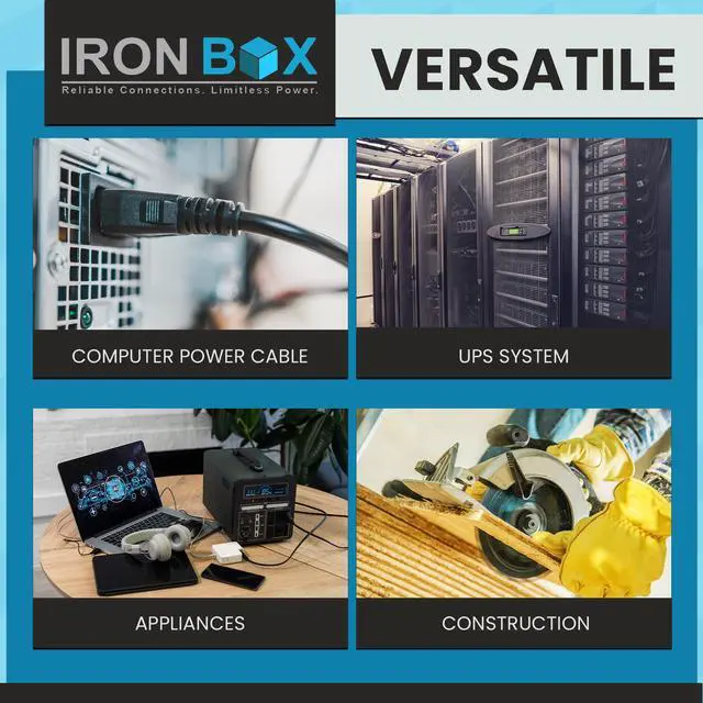 Alt view image 6 of 7 - IronBox Electric Black IEC C20 to 2X C13 Y Splitter Cord - 1ft (1foot leg) - 15A/250V - 14/3 AWG - UL Listed Power Outlet Splitter - Heavy Duty Power Extension Cable for Monitor, Computer & More (2ft)