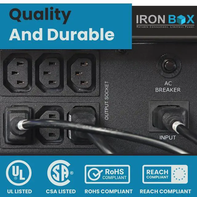 Alt view image 7 of 7 - IronBox Electric Black IEC C20 to 2X C13 Y Splitter Cord - 1ft (1foot leg) - 15A/250V - 14/3 AWG - UL Listed Power Outlet Splitter - Heavy Duty Power Extension Cable for Monitor, Computer & More (2ft)