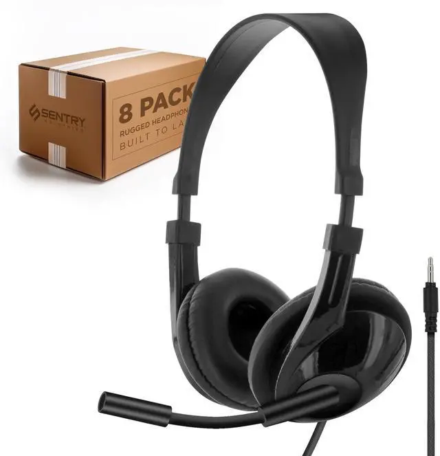 Main image of Bulk Rugged School Headphones, Durable for Kids, Students, Teachers, Classrooms, 3.5mm or USB-C Jack Options, Optional Boom Mic for Online Learning (8 Count - 3.5mm with Boom Mic, 8, Count)