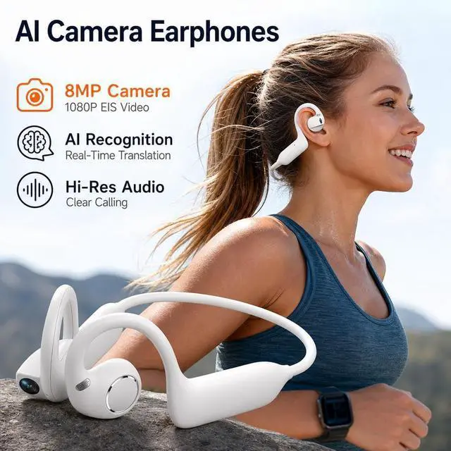 Alt view image 3 of 7 - Open-Air Wireless Bluetooth Headphones with Camera, Comfort Fit, Long Battery Life, Hands-Free POV Camera, Supporting AI Translation & Smart Conversation, Suitable for Fitness and Travel