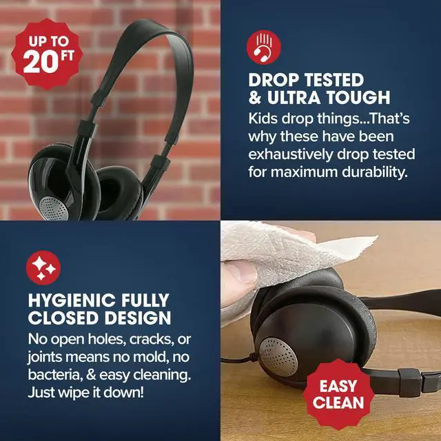 Alt view image 4 of 5 - Bulk Rugged School Headphones, Durable for Kids, Students, Teachers, Classrooms, 3.5mm or USB-C Jack Options, Optional Boom Mic for Online Learning (8 Count - USB C Inline Mic, 8, Count)