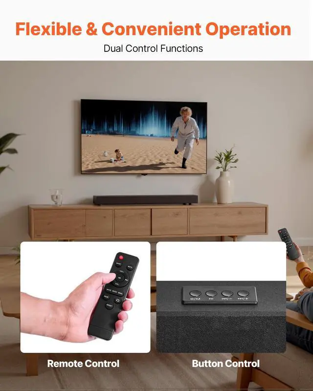 Alt view image 5 of 7 - Sound Bar for Smart TV, 2.0 Channel, 24-Inch Compact Soundbar TV Speakers for Projector, Bluetooth AUX Connection, Remote Control, Easy Setup, 80W Surround Sound System for PC Home Theater Audio