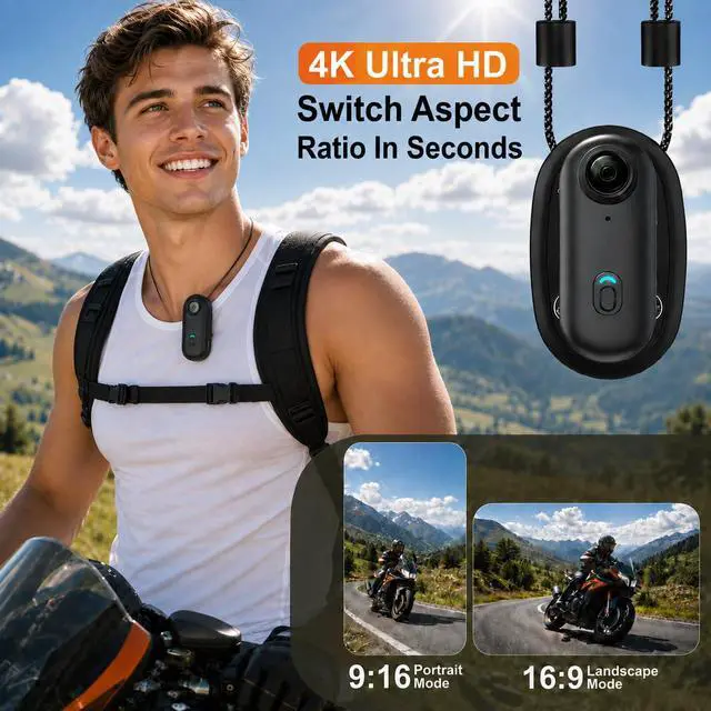 Alt view image 2 of 7 - 4K Mini Body Camera, Wearable Clip-On POV Action Camera, WiFi App | Magnetic Lanyard, Rotating Back Clip, 150° Wide Angle, Waterproof Case to 131ft, USB Cable, Card Reader for Travel Vlogs